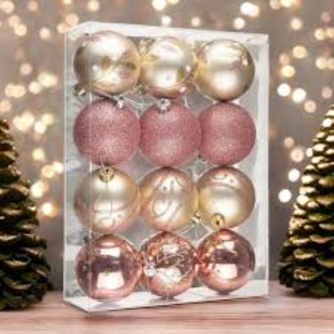 9CM GLITTER CHRISTMAS ORNAMENTS ROSE 18PCS/SET 